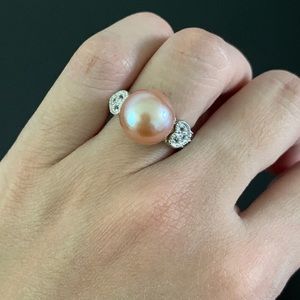 Pink Pearl And White Topaz Sterling Silver Ring